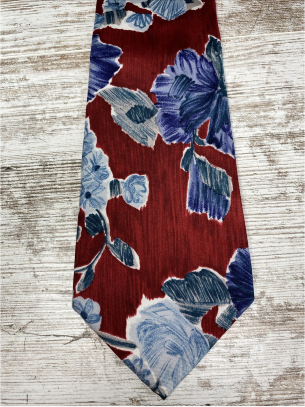 7th Ave Floral Tie Red Blue Wide 4” Vintage Style Party Vacation Statement